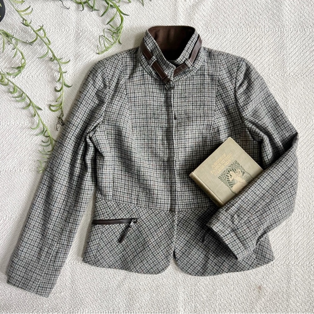 Talbots Houndstooth Plaid Wool Equestrian Tailored Jacket size 10
